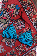 Pink and blue zebra print string bikini top from Elektra Vintage, vintage 2000s swimwear with adjustable ties.