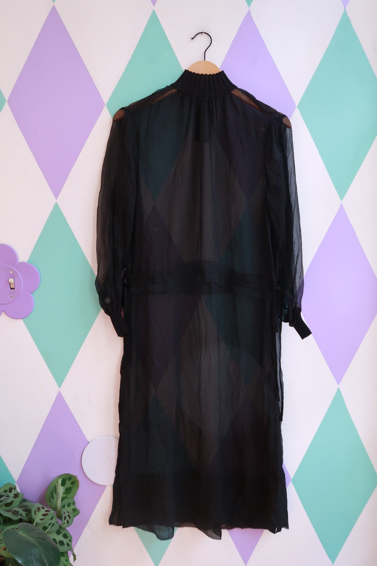 Elektra Vintage black silk sheer midi dress by Rag & Bone, showcasing elegant flowy fabric and sophisticated design.