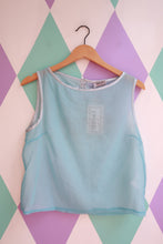 Load image into Gallery viewer, Vintage Versace ice blue sheer mesh tank top for women, stylish Elektra Vintage brand, with a sporty and elegant design.
