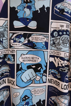 Load image into Gallery viewer, Men's vintage Y2K comic strip graphic button-up shirt by Elektra Vintage, featuring colorful comic print and classic collar detail.
