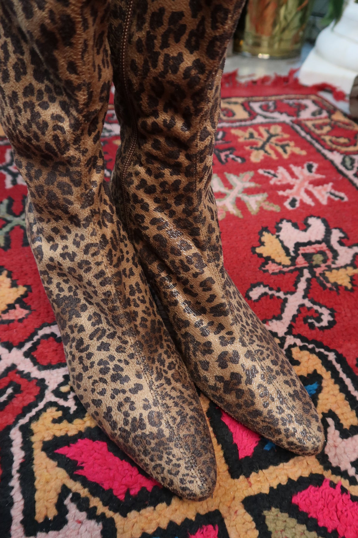Vintage 2000s Leopard Print Knee-High Stiletto Boots