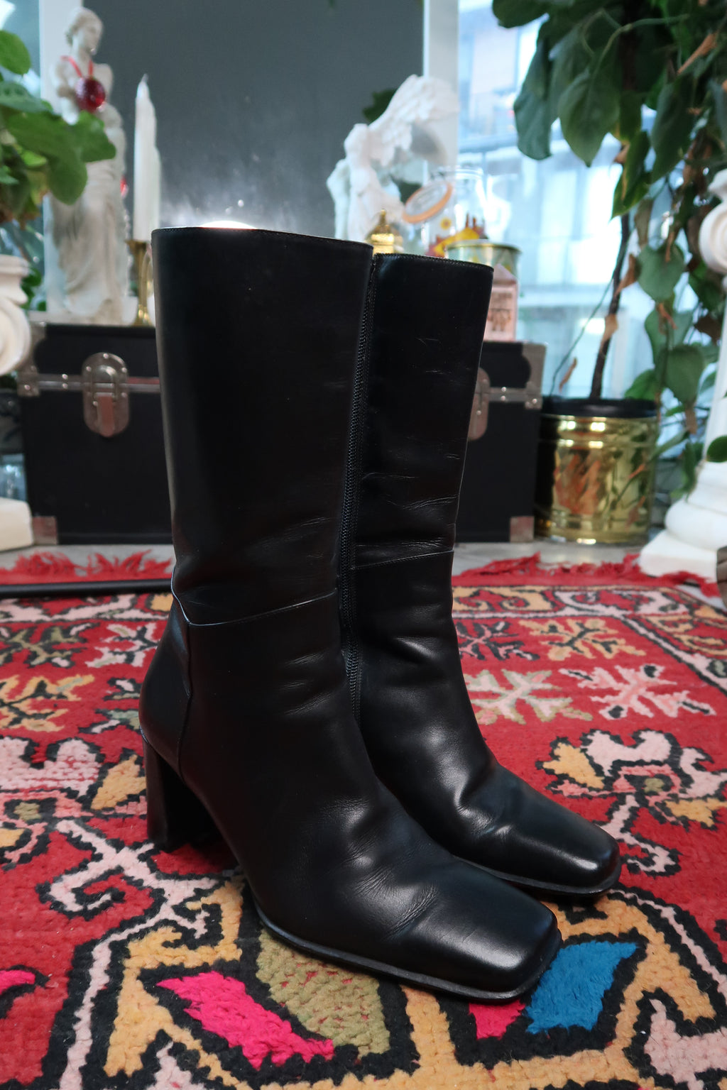 Vintage Via Spiga Black Leather Square Toe Boots