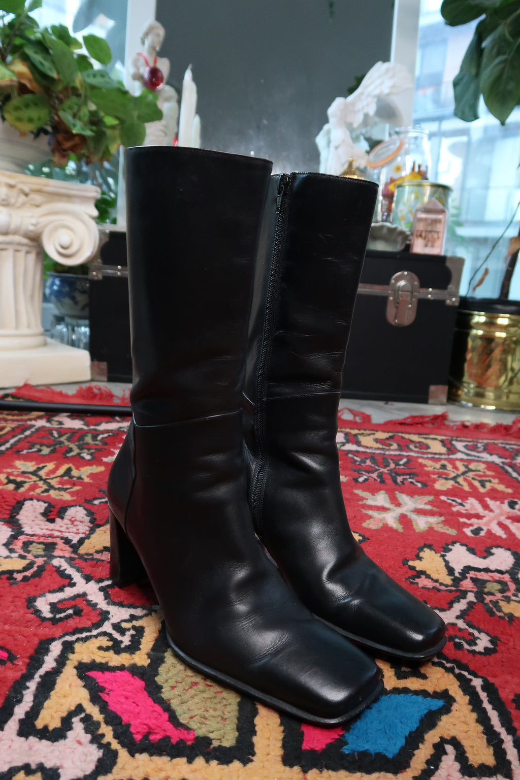 Vintage Via Spiga Black Leather Square Toe Boots