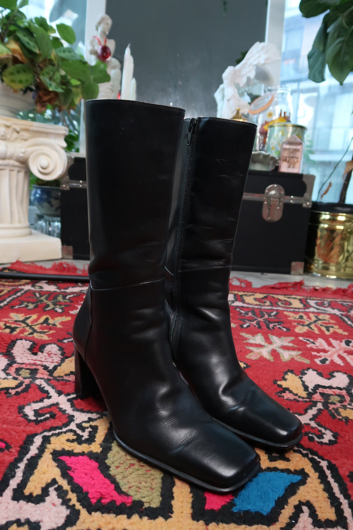 Vintage Via Spiga Black Leather Square Toe Boots