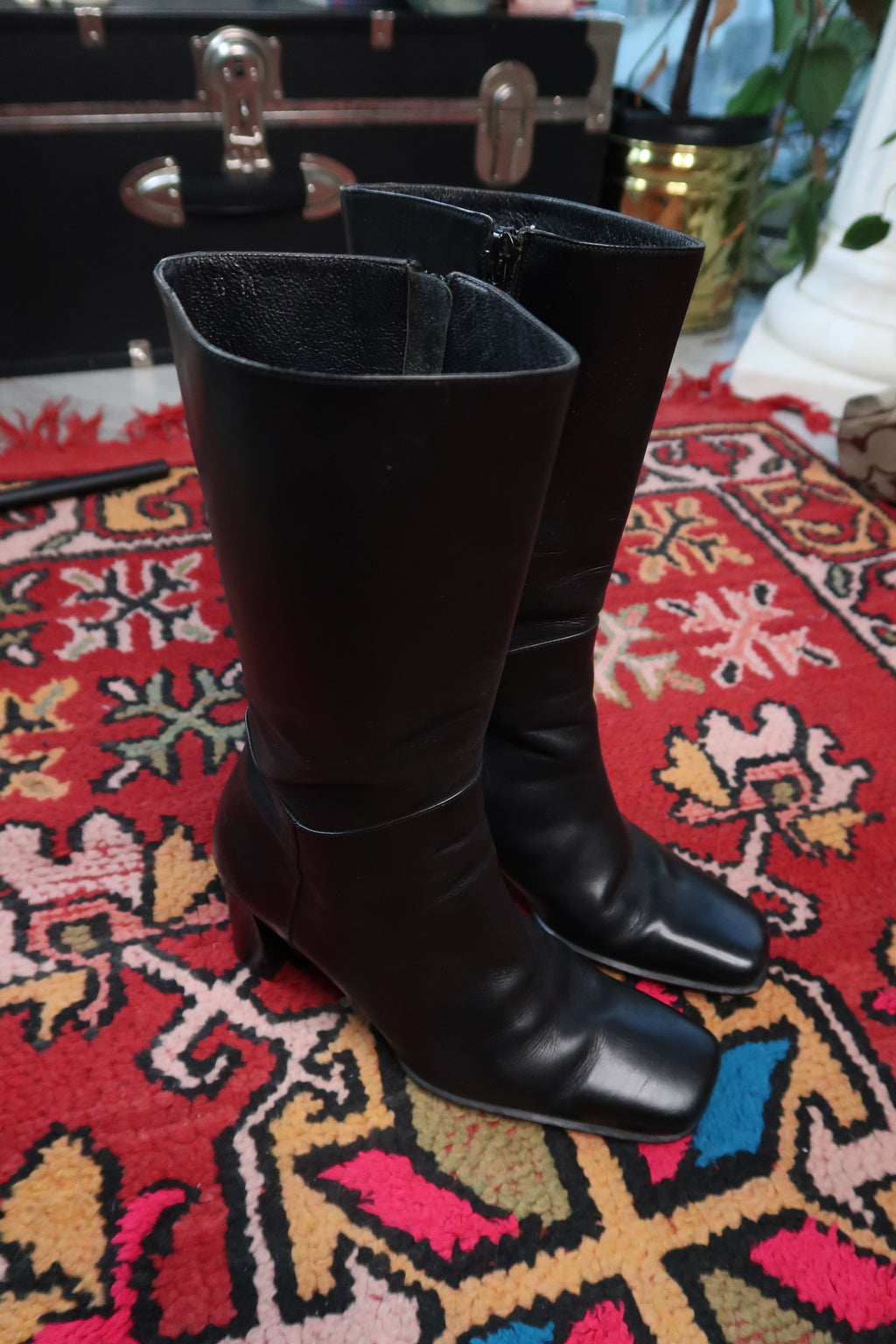 Vintage Via Spiga Black Leather Square Toe Boots