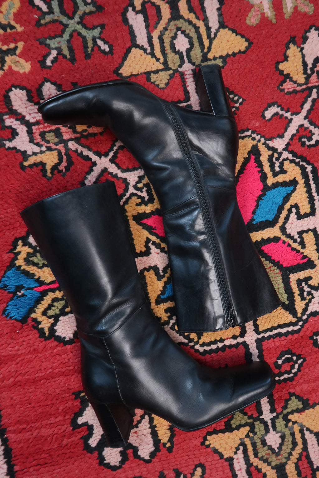 Vintage Via Spiga Black Leather Square Toe Boots