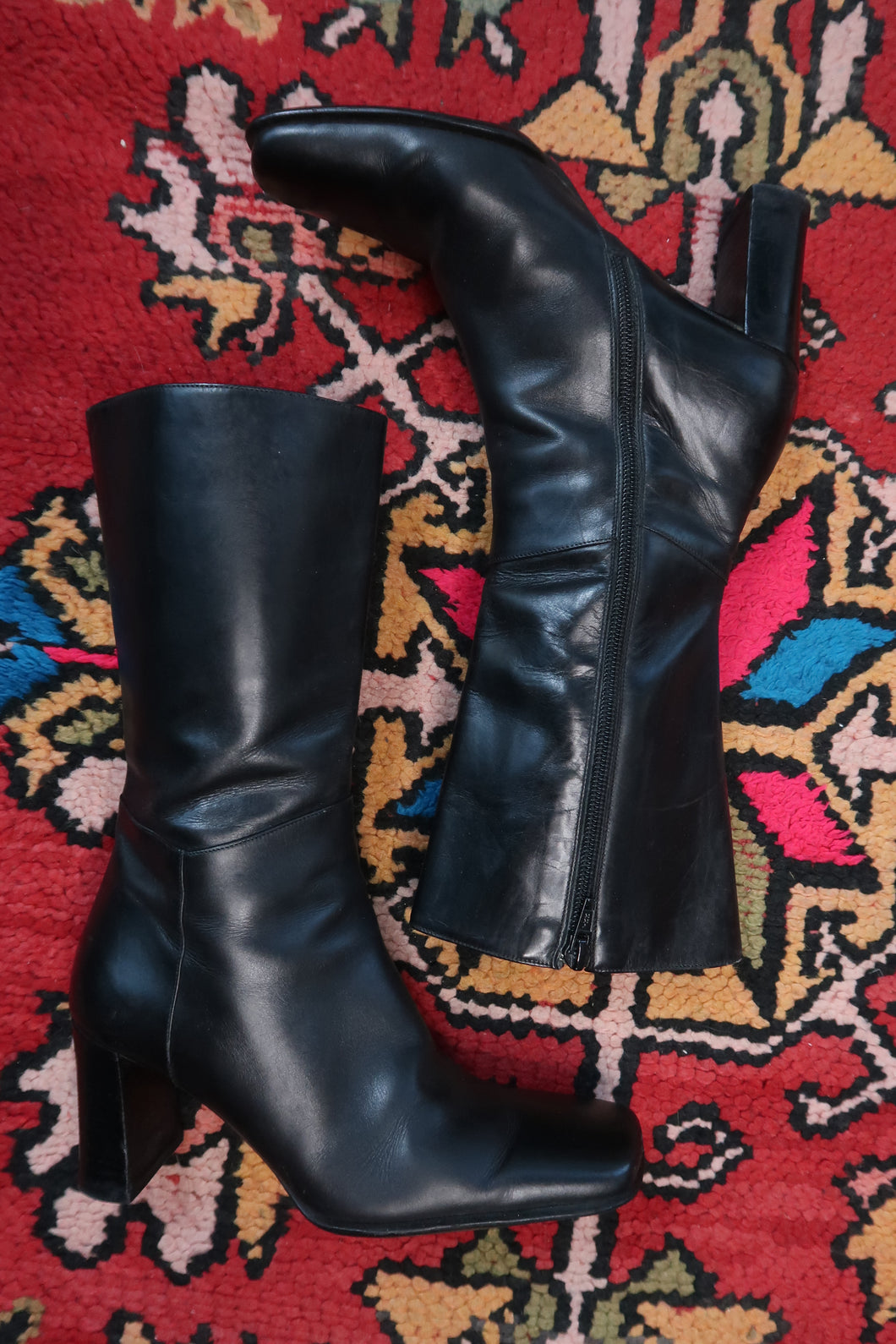 Vintage Via Spiga Black Leather Square Toe Boots