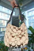 Vintage Coach F15067 Signature Jacquard Hobo Bag in Khaki and Brown