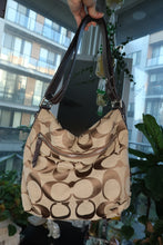 Load image into Gallery viewer, Vintage Coach F15067 Signature Jacquard Hobo Bag in Khaki and Brown

