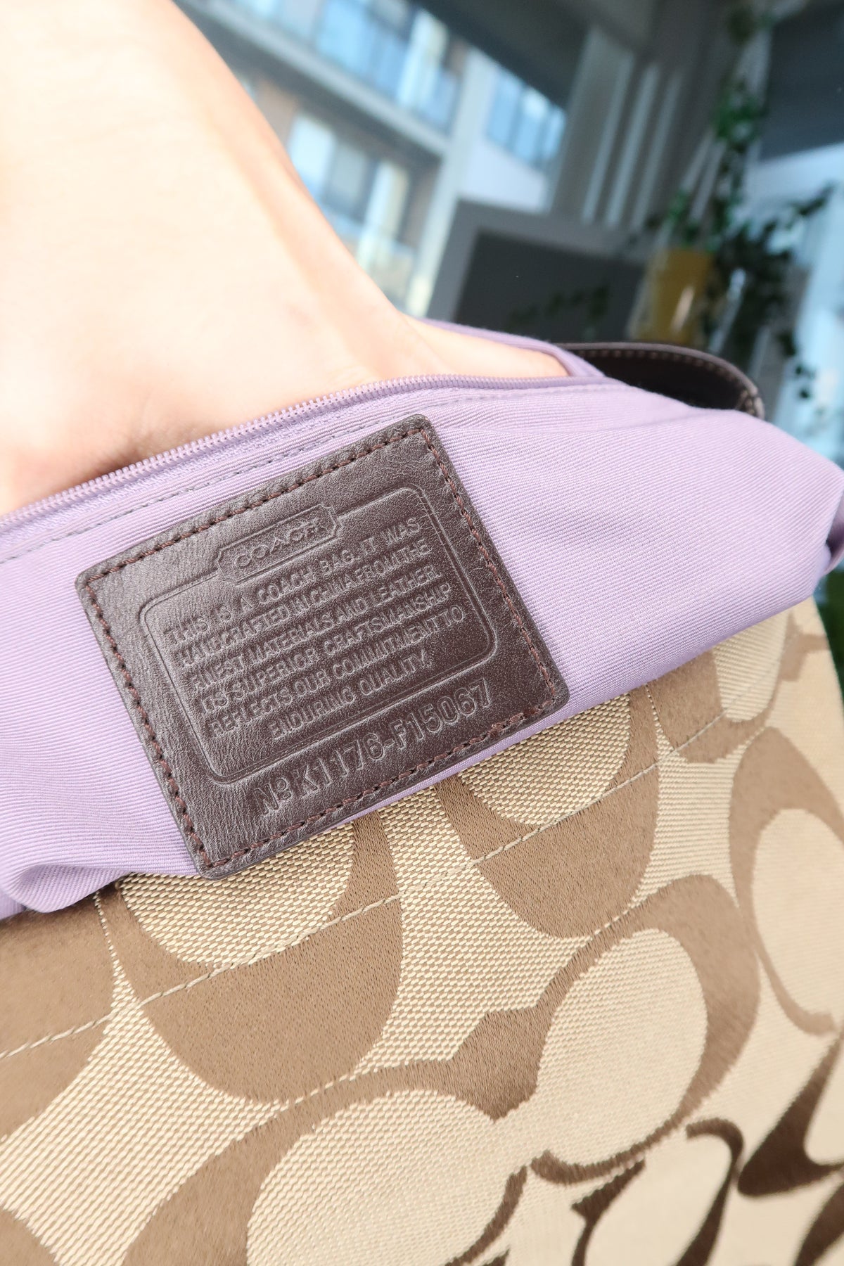 Vintage Coach F15067 Signature Jacquard Hobo Bag in Khaki and Brown