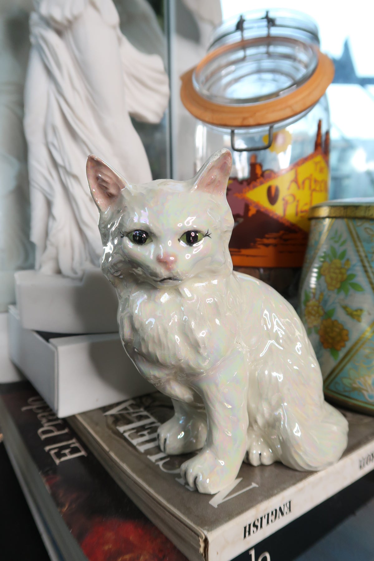 Vintage Iridescent Ceramic Cat Figurine - Elektra Vintage