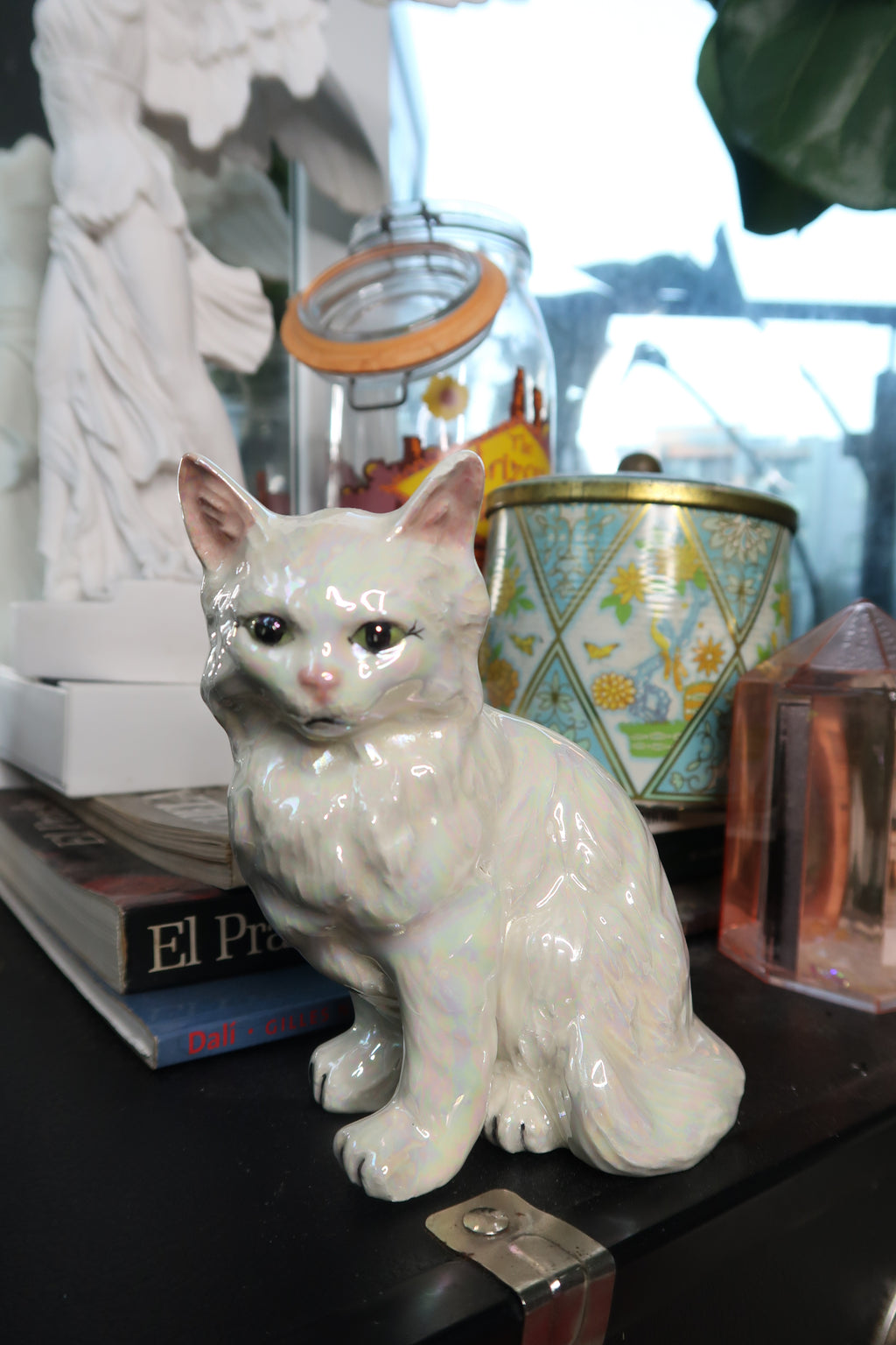 Vintage Iridescent Ceramic Cat Figurine - Elektra Vintage