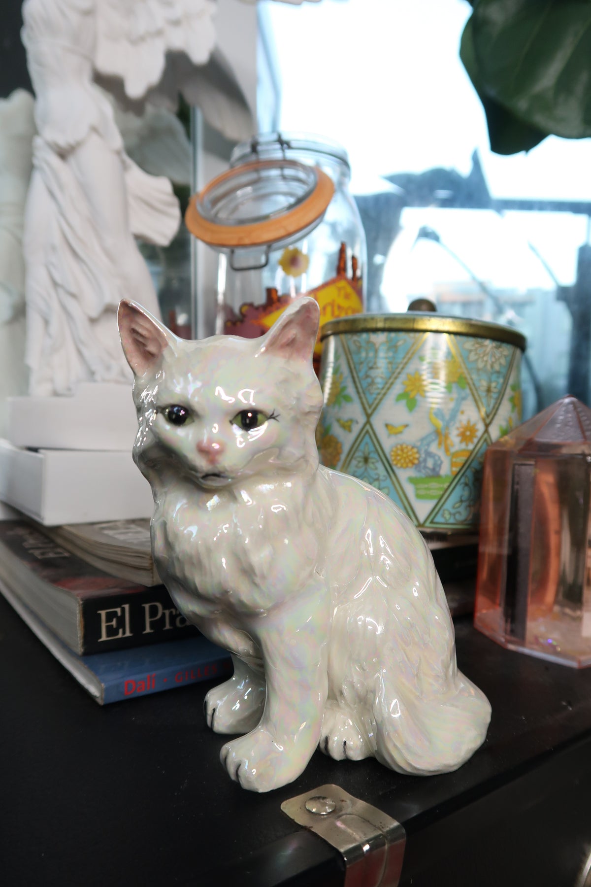 Vintage Iridescent Ceramic Cat Figurine - Elektra Vintage