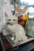 Vintage Iridescent Ceramic Cat Figurine - Elektra Vintage