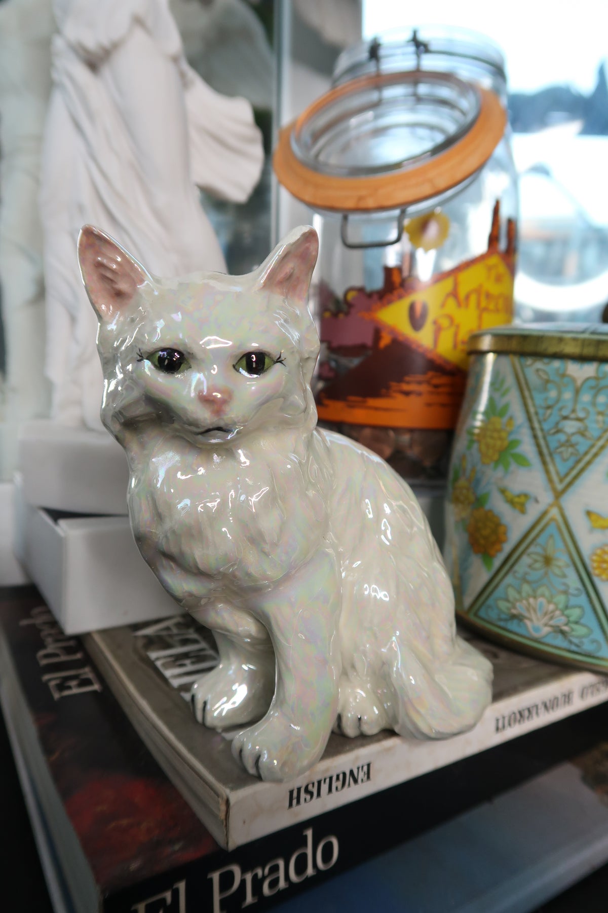Vintage Iridescent Ceramic Cat Figurine