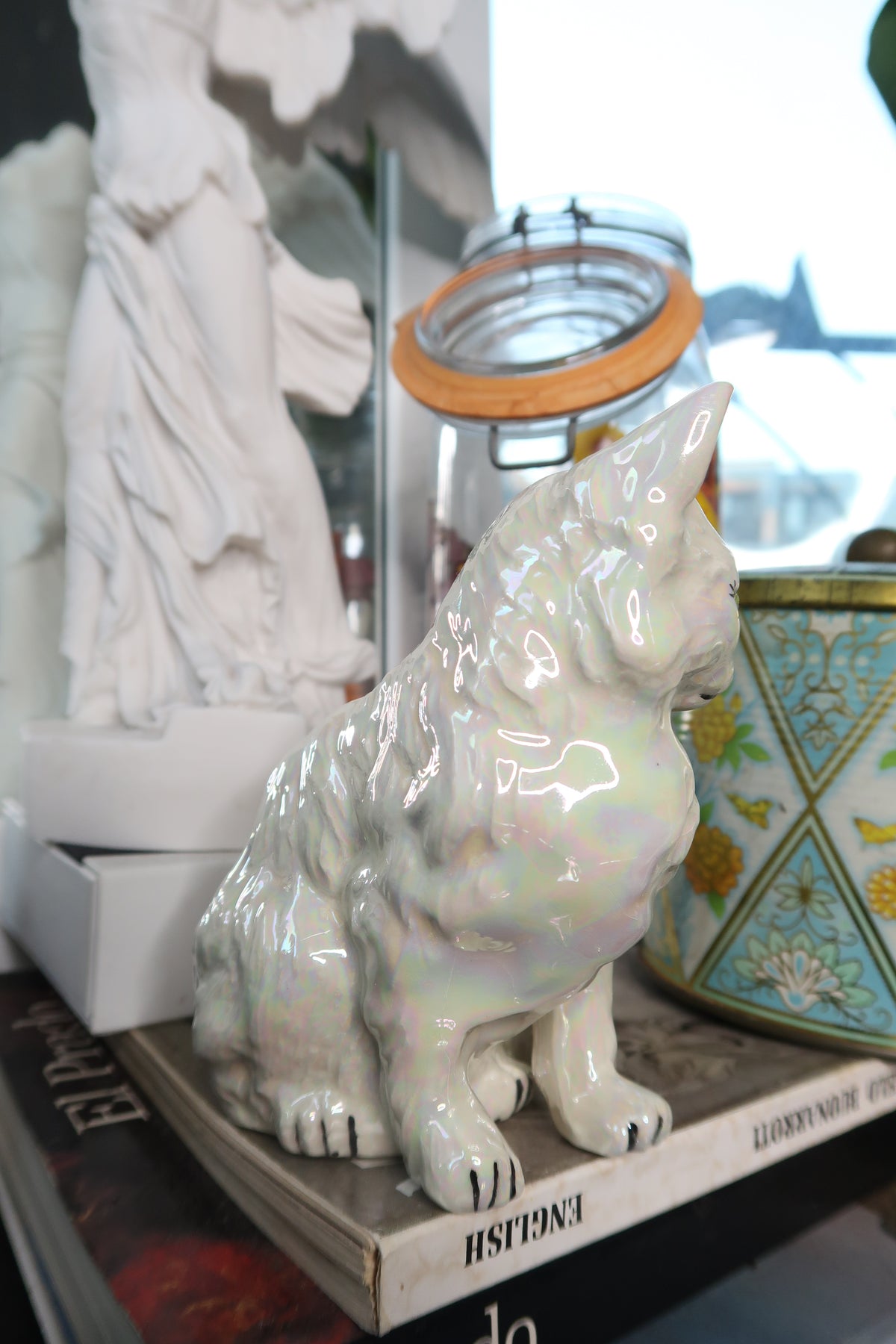 Vintage Iridescent Ceramic Cat Figurine - Elektra Vintage