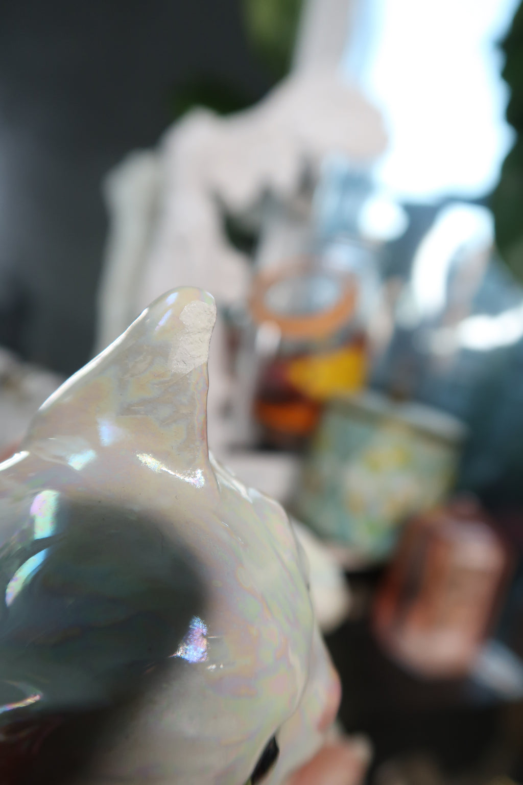 Vintage Iridescent Ceramic Cat Figurine - Elektra Vintage