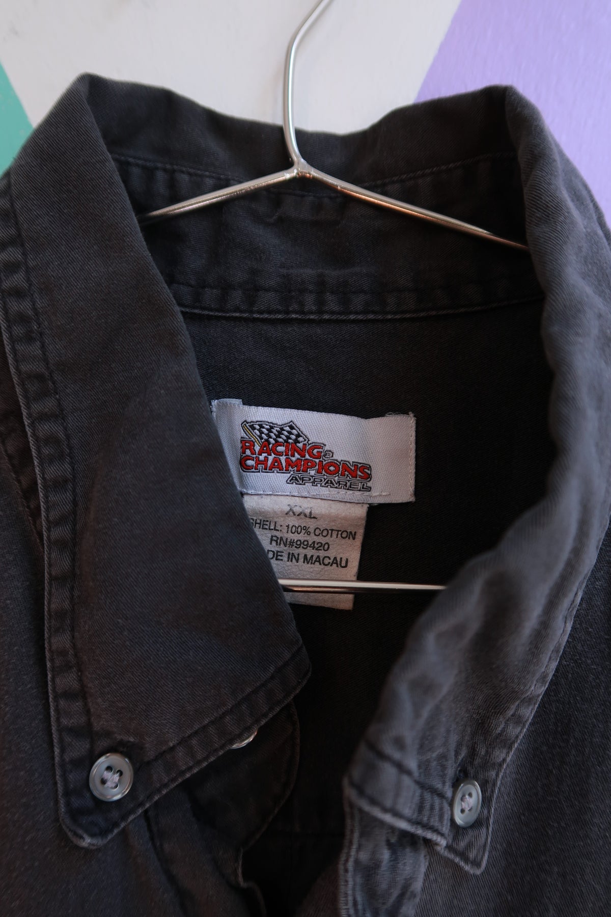 Vintage 1994 McDonald's racing-themed men's work shirt by Elektra Vintage, featuring bold button-up design and retro branding.
