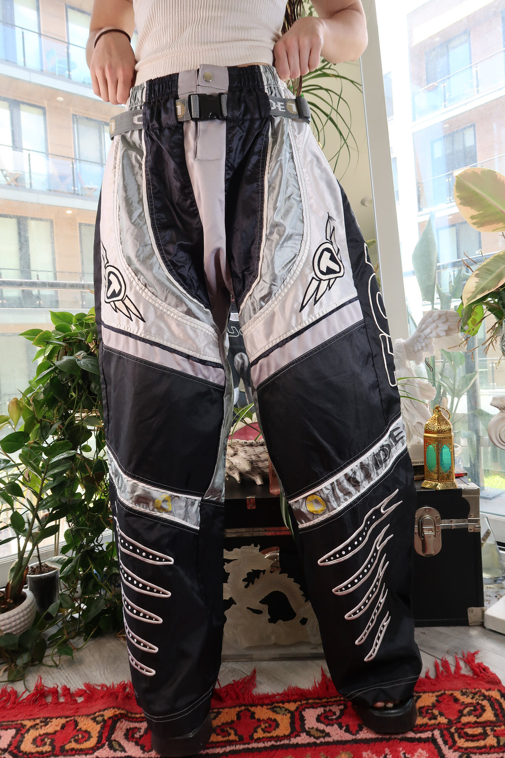 Black and Silver Hocket Pants - Baggy Wide Leg Bottoms