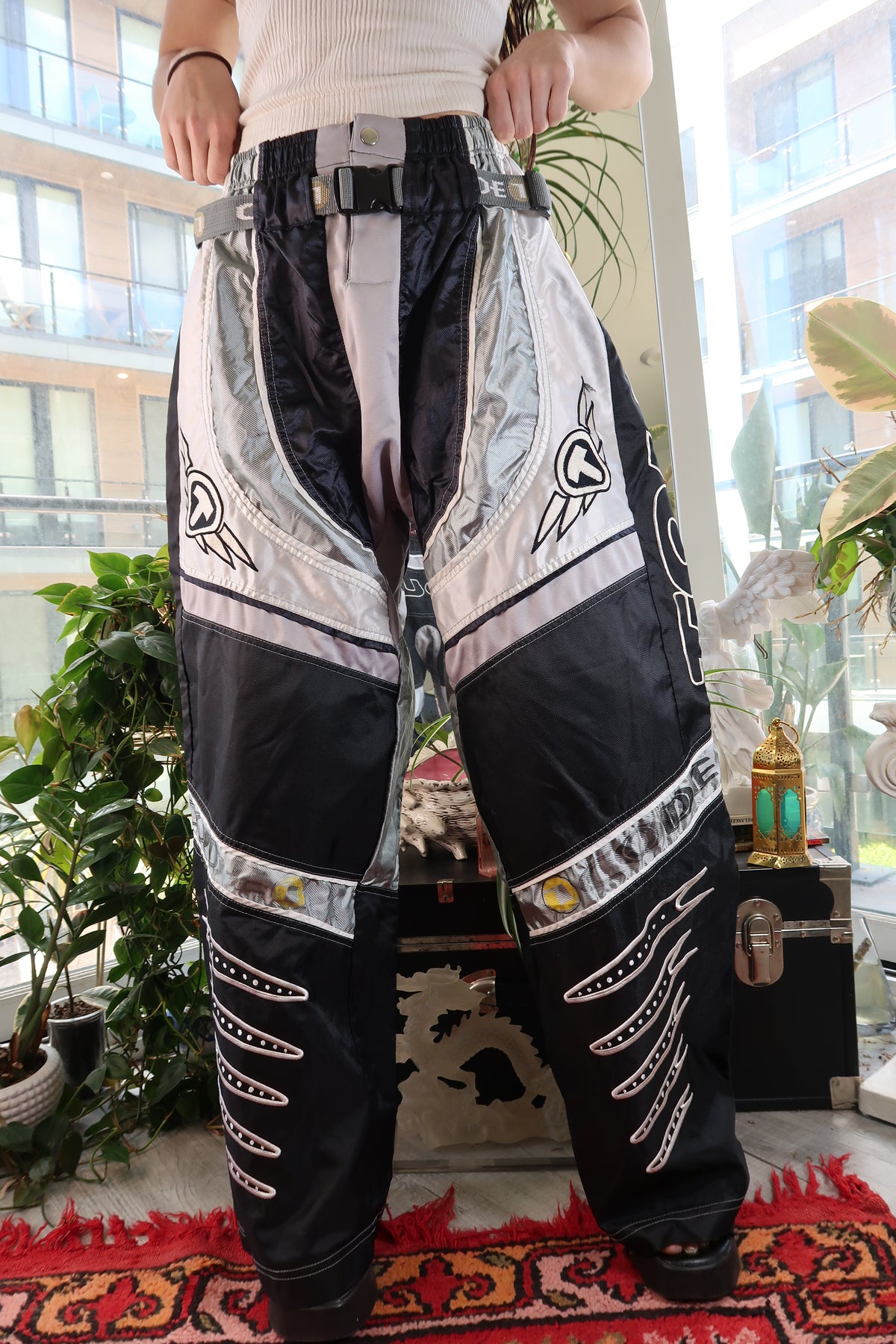 Black and Silver Hocket Pants - Baggy Wide Leg Bottoms