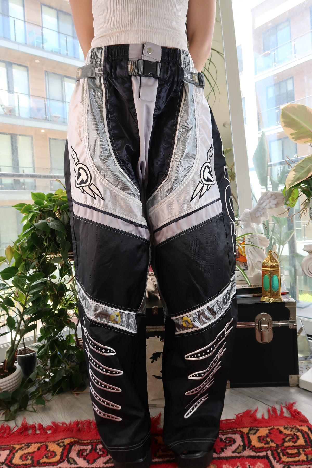 Black and Silver Hocket Pants - Baggy Wide Leg Bottoms