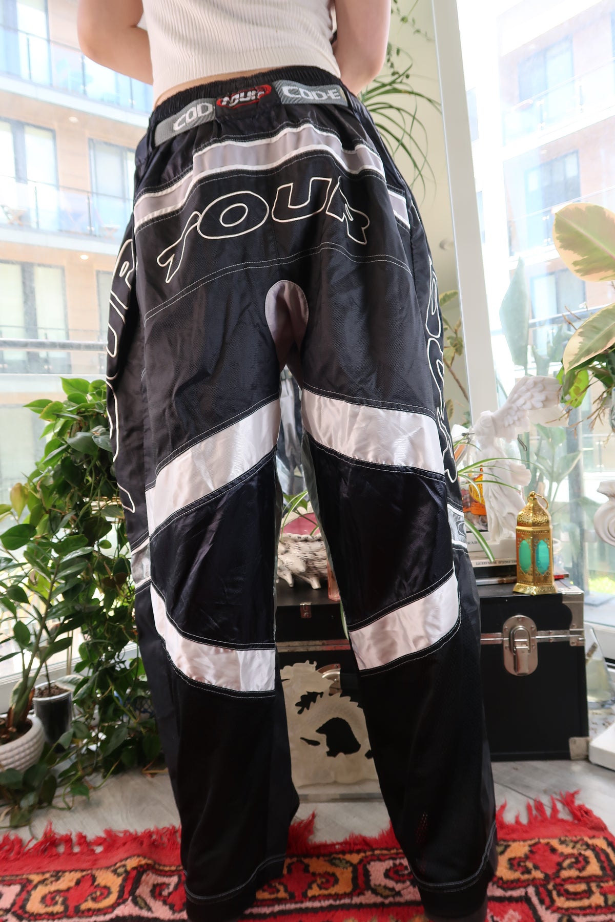Black and Silver Hocket Pants - Baggy Wide Leg Bottoms