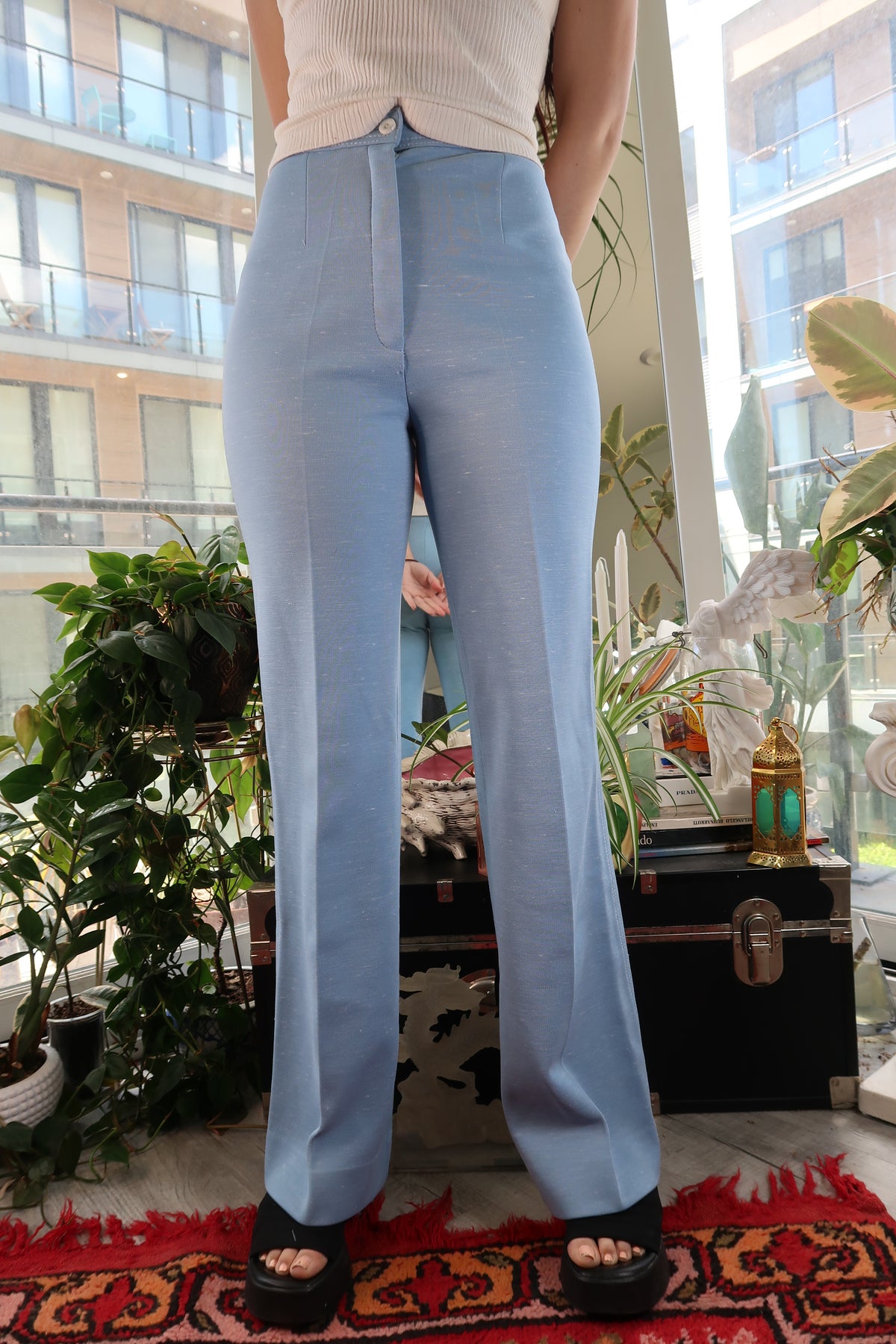 1970s Vintage Light Blue High-Waisted Trousers