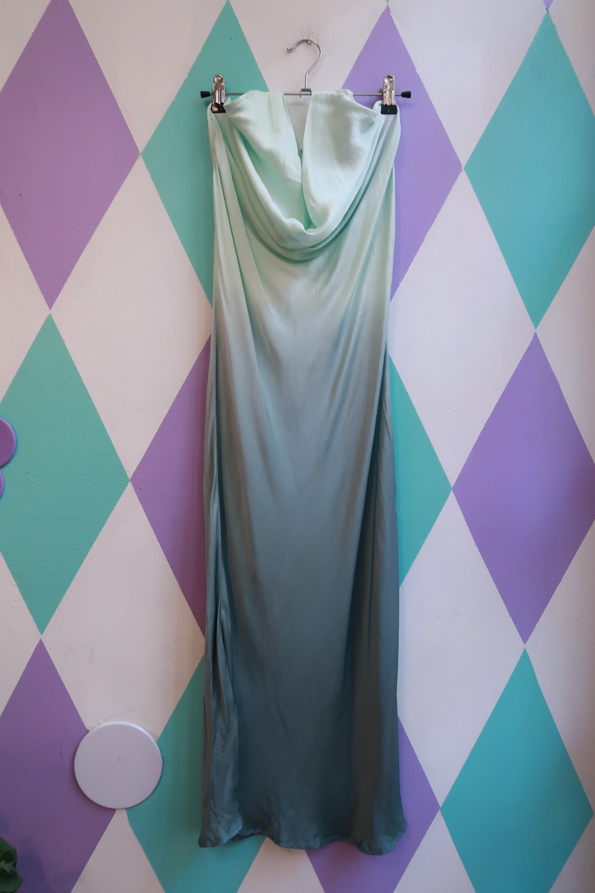 Ombre Mint Green Satin Halter Maxi Dress