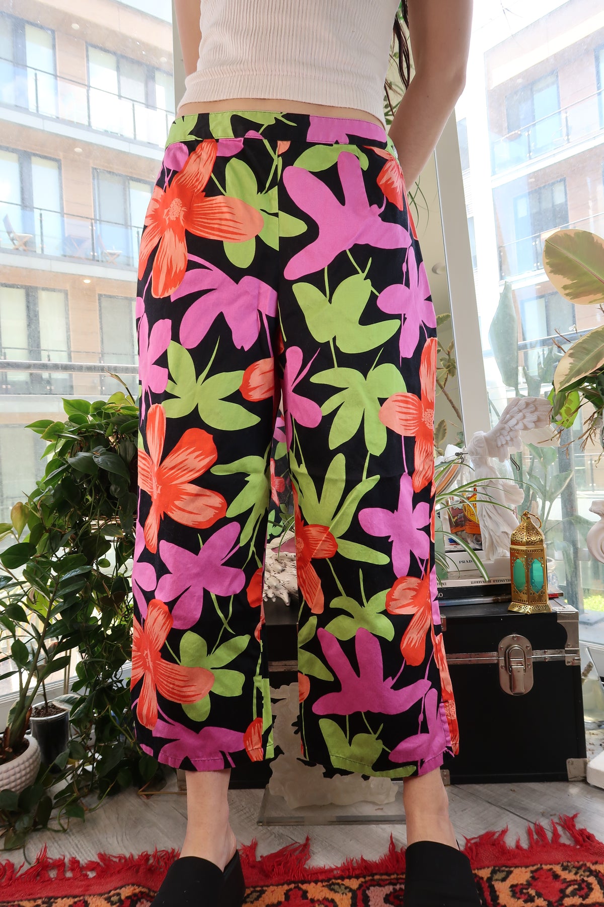 Vintage Bright Tropical Floral Pants - Floral Wide Leg Bottoms