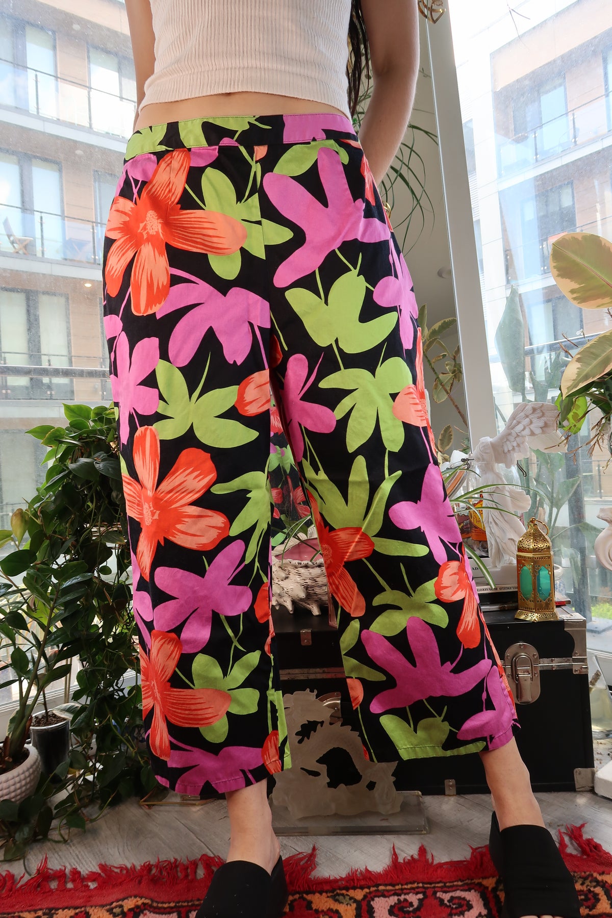 Vintage Bright Tropical Floral Pants - Floral Wide Leg Bottoms