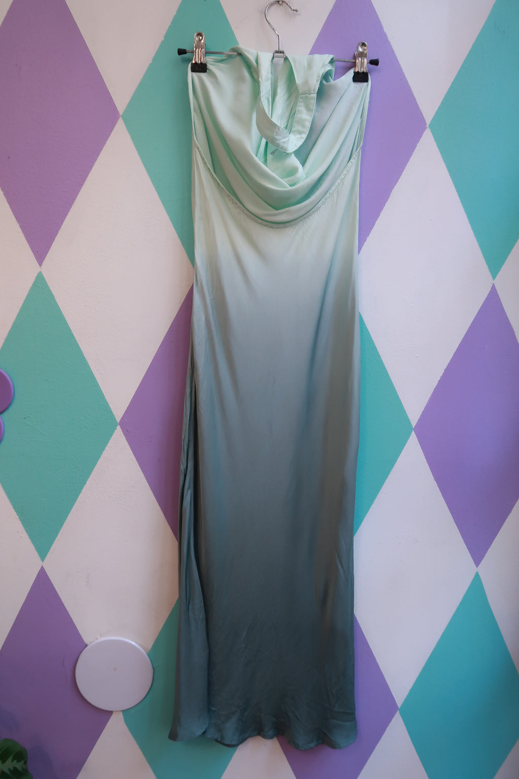 Ombre Mint Green Satin Halter Maxi Dress