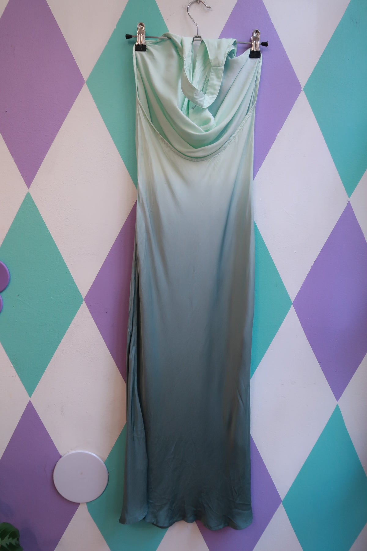 Ombre Mint Green Satin Halter Maxi Dress