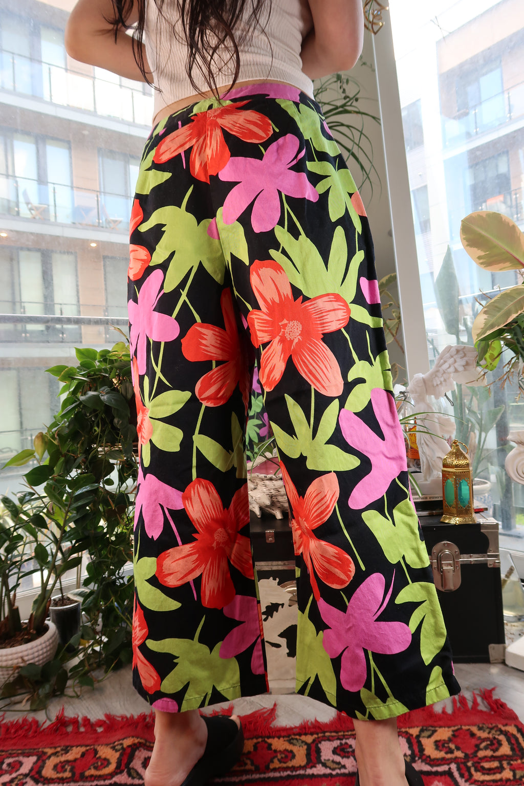 Vintage Bright Tropical Floral Pants - Floral Wide Leg Bottoms