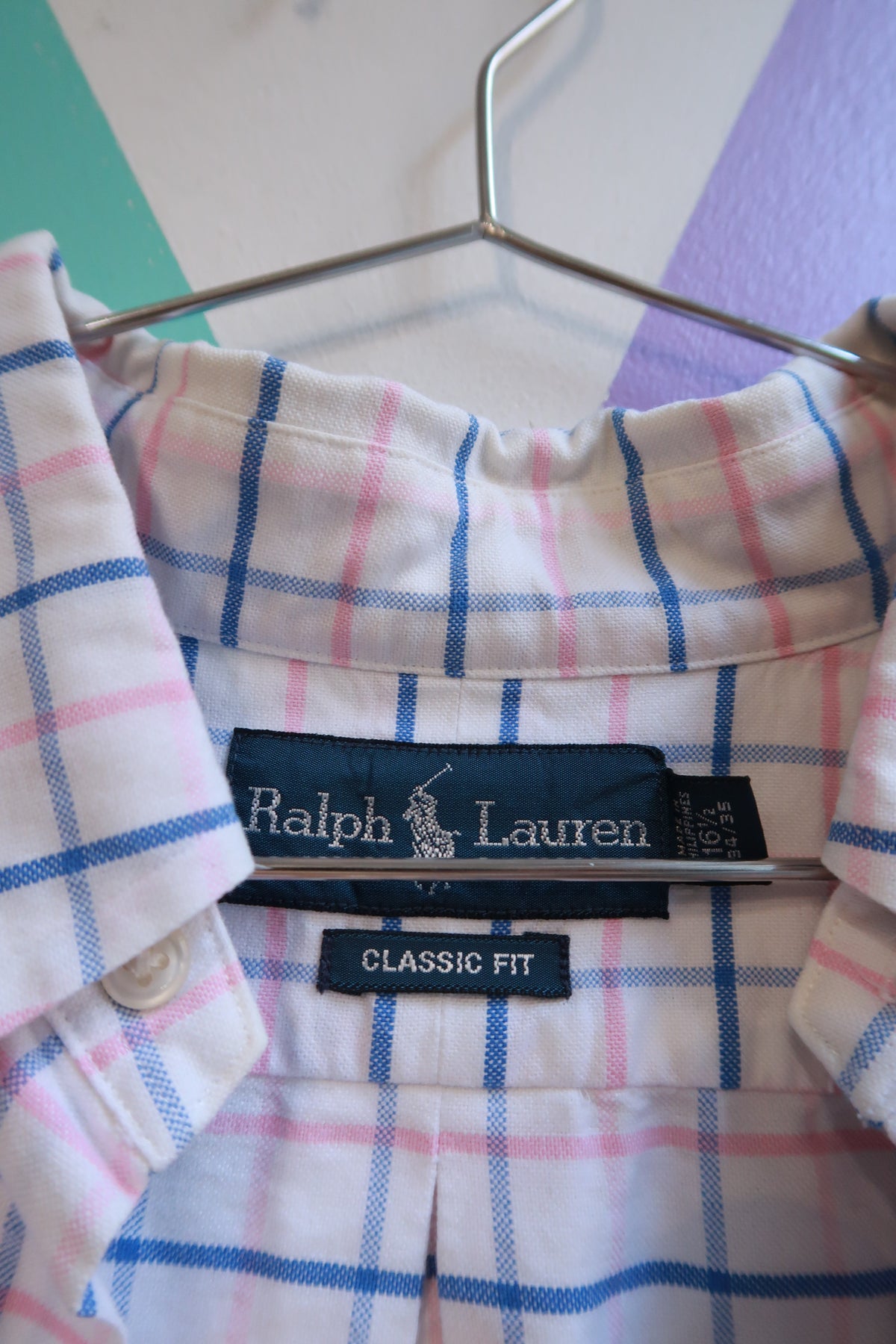 Vintage Ralph Lauren Pink & Blue Windowpane Plaid Button Down Shirt