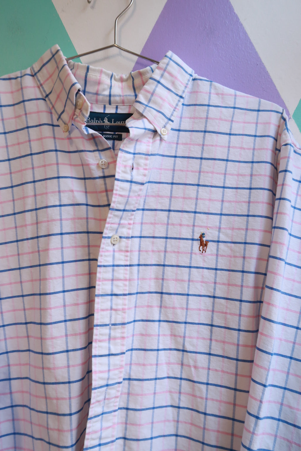 Vintage Ralph Lauren Pink & Blue Windowpane Plaid Button Down Shirt