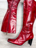 Vintage Cherry Red Leather Mid Calf Boots size 10 - Elektra Vintage