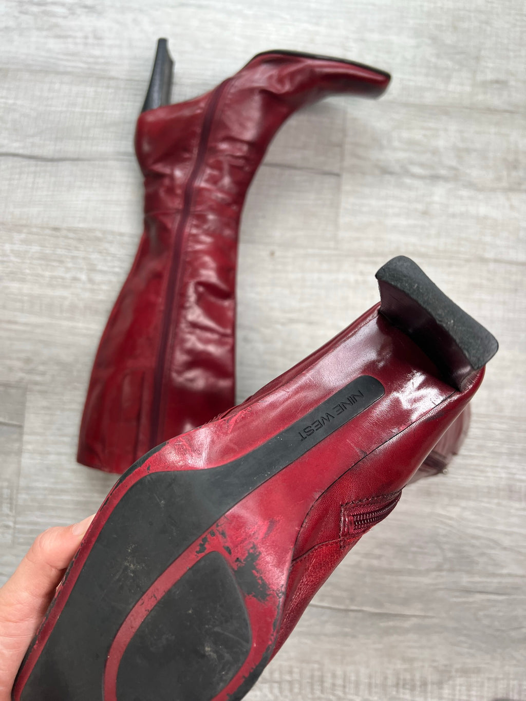 Vintage Cherry Red Leather Mid Calf Boots size 10 - Elektra Vintage