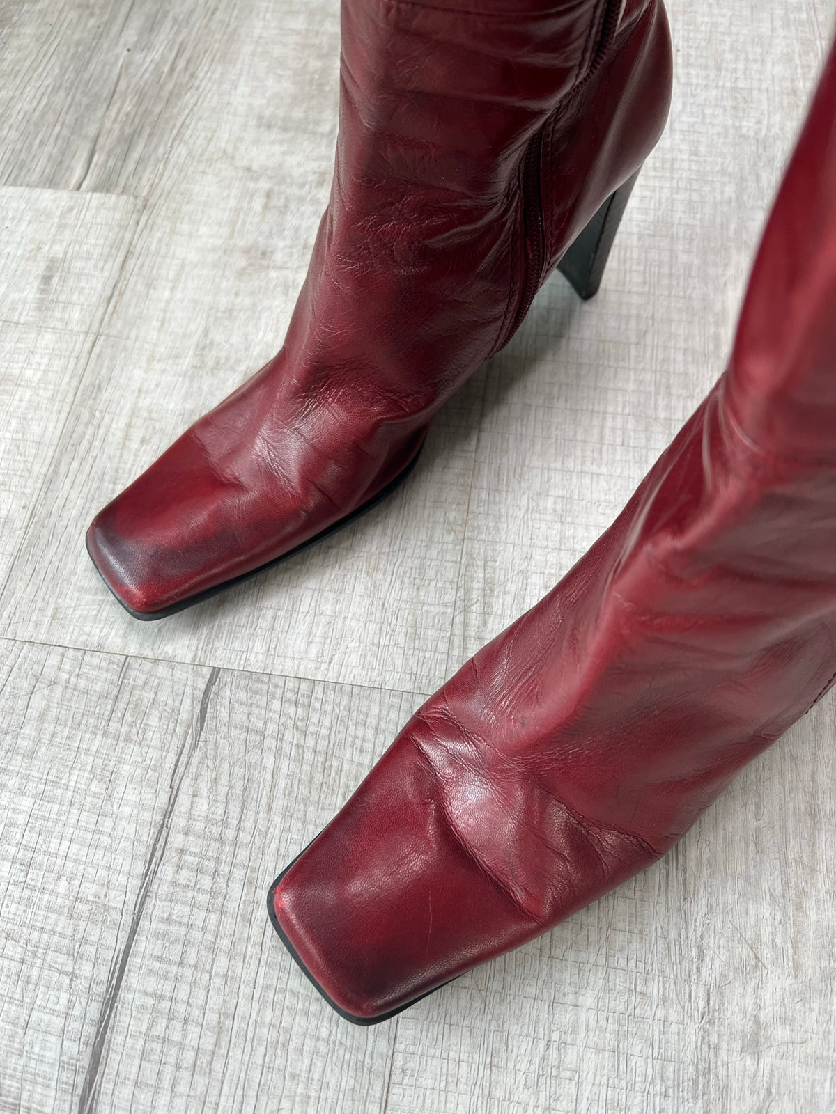 Vintage Cherry Red Leather Mid Calf Boots size 10 - Elektra Vintage