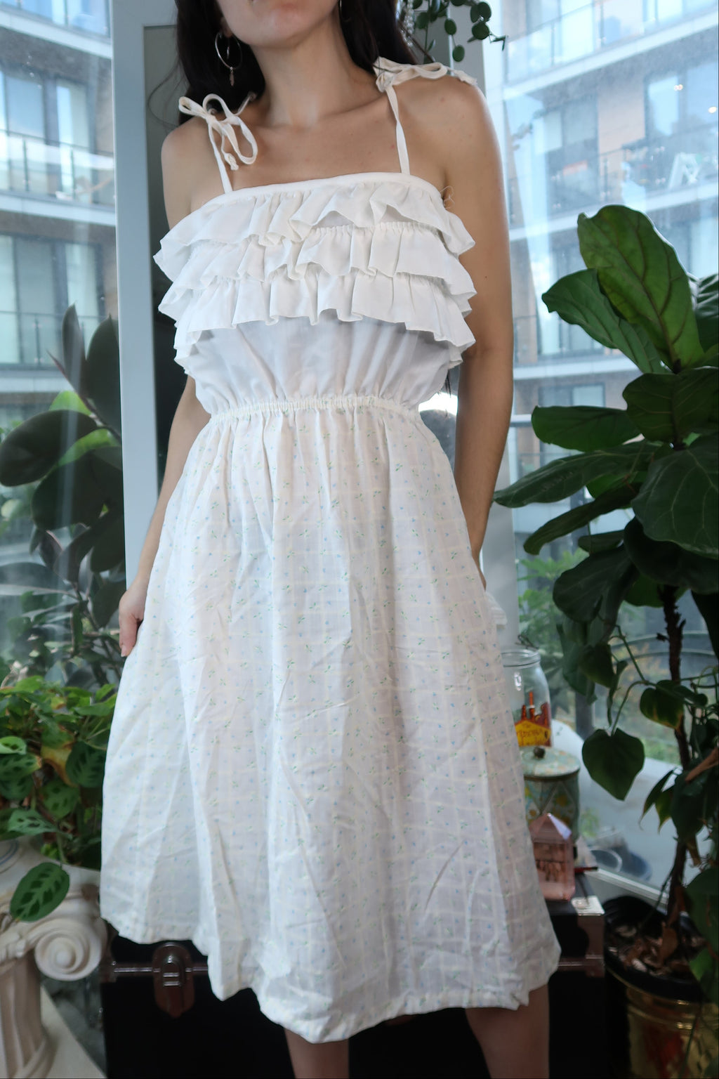 Vintage 1970s Handmade White Ruffle Prairie Dress - Elektra Vintage