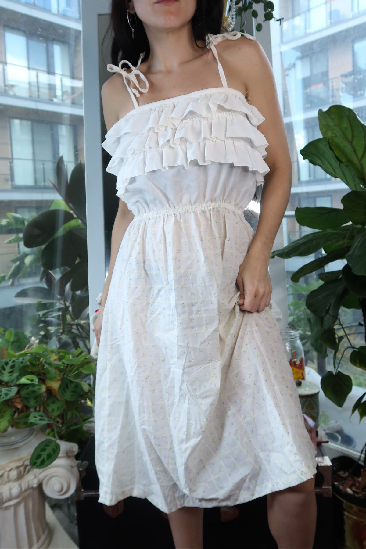 Vintage 1970s Handmade White Ruffle Prairie Dress - Elektra Vintage
