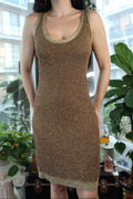 Vintage 2000s The Limited Gold Metallic Knit Bodycon Dress - Elektra Vintage