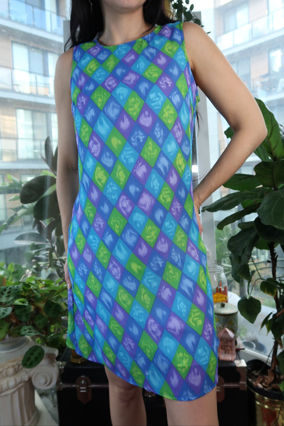 Vintage 2000s Retro Mod Harlequin Diamond Print Mini Dress - Elektra Vintage