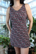 Vintage 90s Black Ditsy Floral Mini Dress with V-Neckline - Elektra Vintage