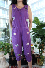 Load image into Gallery viewer, Vintage Purple Patchwork Jumpsuit with Button Front &amp; Cropped Legs
