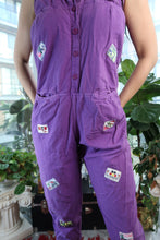 Load image into Gallery viewer, Vintage Purple Patchwork Jumpsuit with Button Front &amp; Cropped Legs

