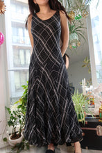 Load image into Gallery viewer, 100% Silk Black Plaid Maxi Dress – Sleeveless Bias-Cut Y2K Grunge Slip Dress
