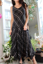 Load image into Gallery viewer, 100% Silk Black Plaid Maxi Dress – Sleeveless Bias-Cut Y2K Grunge Slip Dress
