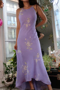 Vintage Y2K Lavender Floral Dress – Bias Cut Maxi Dress with High-Low Hem