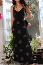 Load image into Gallery viewer, Vintage Black Floral Halter Maxi Dress – Boho Y2K Summer Dress
