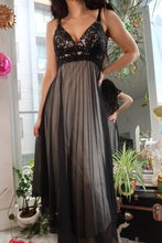 Load image into Gallery viewer, Y2K Sheer Black Mesh Slip Dress – Lace Bust Empire Waist Gown
